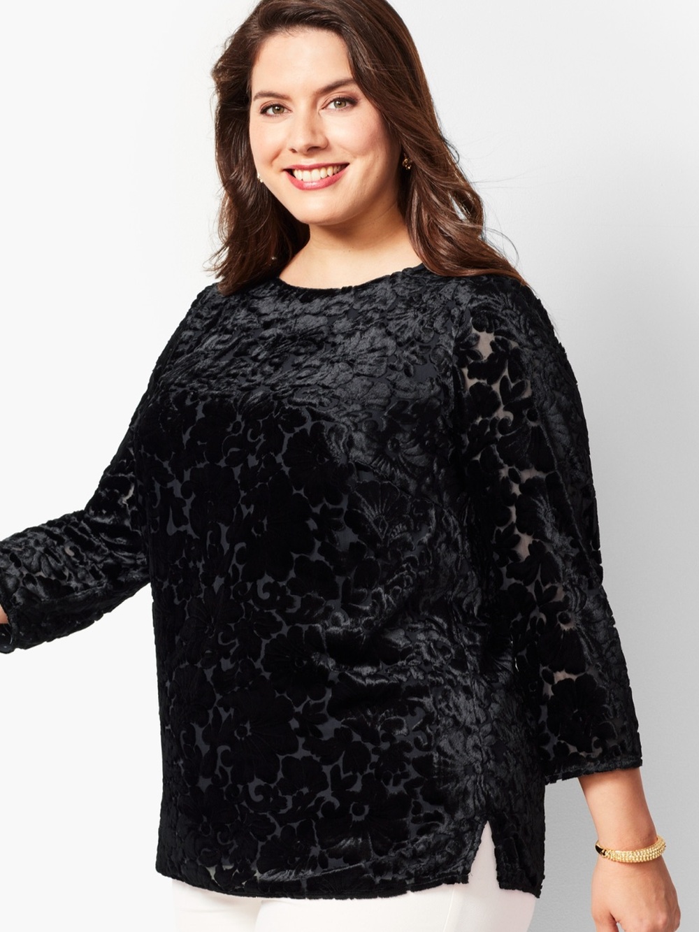 RSVP by Talbots Black Burnout Velvet Floral Blouse Top, Women's 2X